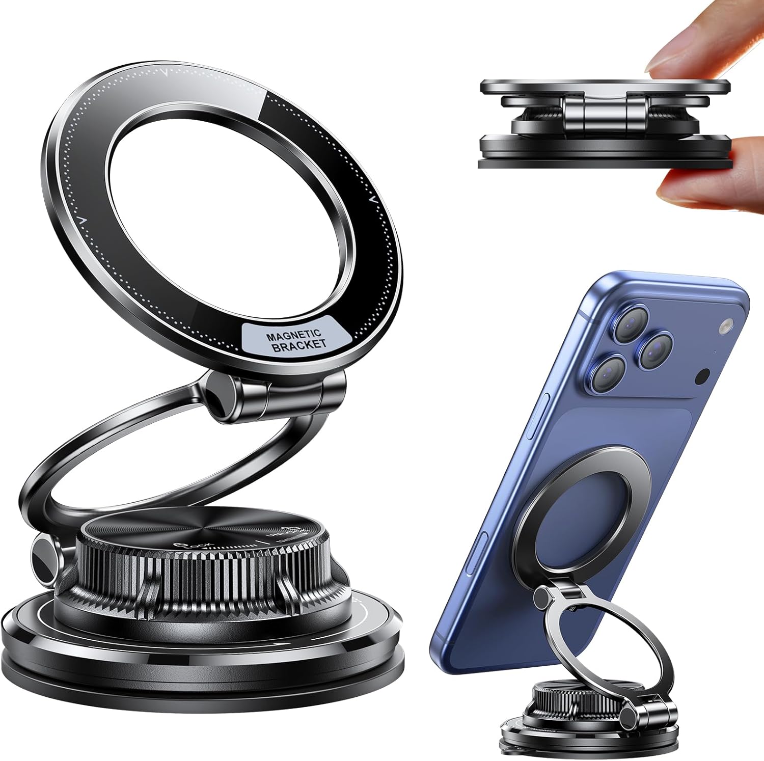 Ultra-Thin Vacuum Gel Magnetic Phone Holder for Car, [95LBS Max Suction] 360° Adjustable [All Zinc-Alloy] Cell Phone Car Mount for MagSafe, Fit for iPhone 17 Pro Max/16/15/14/13/12 & Android