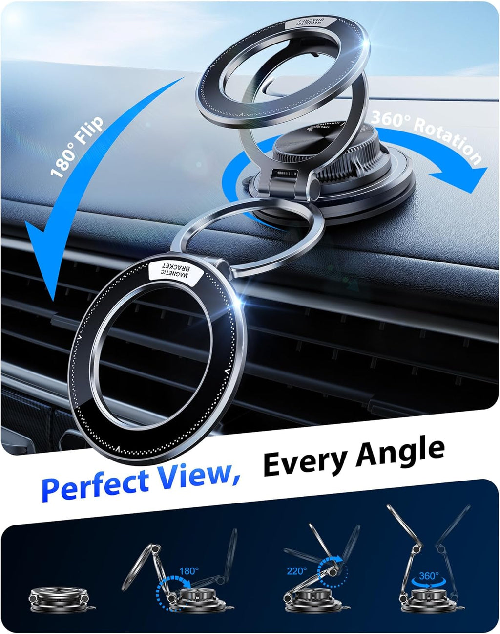 Ultra-Thin Vacuum Gel Magnetic Phone Holder for Car, [95LBS Max Suction] 360° Adjustable [All Zinc-Alloy] Cell Phone Car Mount for MagSafe, Fit for iPhone 17 Pro Max/16/15/14/13/12 & Android