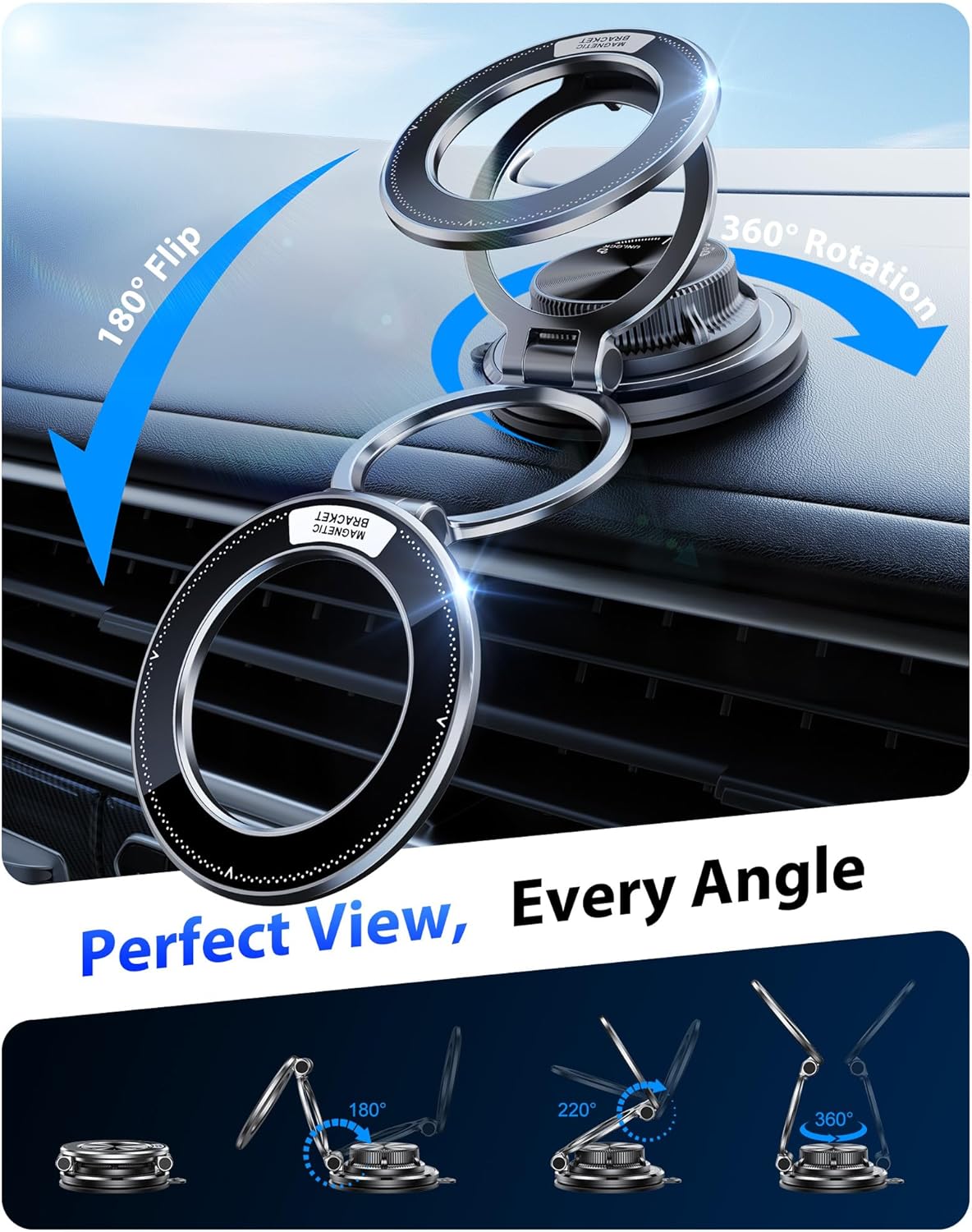 Ultra-Thin Vacuum Gel Magnetic Phone Holder for Car, [95LBS Max Suction] 360° Adjustable [All Zinc-Alloy] Cell Phone Car Mount for MagSafe, Fit for iPhone 17 Pro Max/16/15/14/13/12 & Android